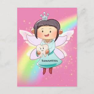 Tooth fairy roze regenboogschoorsteen glitter briefkaart