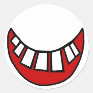 Toothy glimlach in rood met omtrek ronde sticker