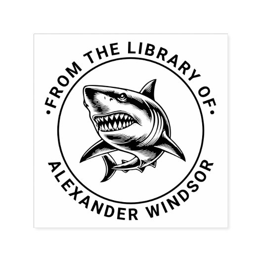 Toothy Great White Shark Library Boeknaam Zelfinktende Stempel (Design)