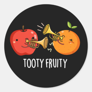 Tooty Fruity Fruit Musician Pun Dark BG Ronde Sticker