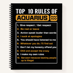 Top 10 van Aquarius, Funny Aquarius 10 Rules Notitieboek