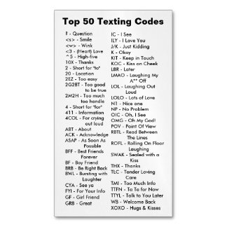 Top 50 van de Code van het Texting Magnet Kaart Magnetisch Visitekaartje