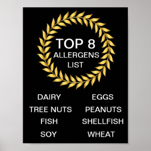 Top 8 van de lijst met allergenen poster