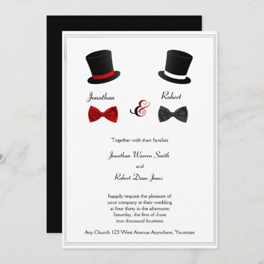 Top Chapeaux et Bow Cravates Gay Faire-part de mar (Devant / Derrière)