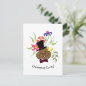 Top Hat Bow Stropdas Spring Flowers Groundhog Feestdagenkaart (Staand voorkant)
