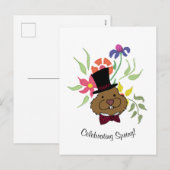 Top Hat Bow Stropdas Spring Flowers Groundhog Feestdagenkaart (Voorkant / Achterkant)