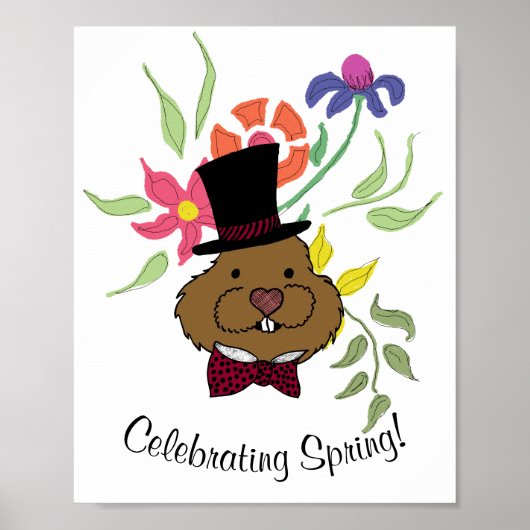 Top Hat Bow Stropdas Spring Flowers Poster (Voorkant)