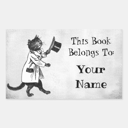  Top Hat Cat Custom Bookplate Sticker (Voorkant)