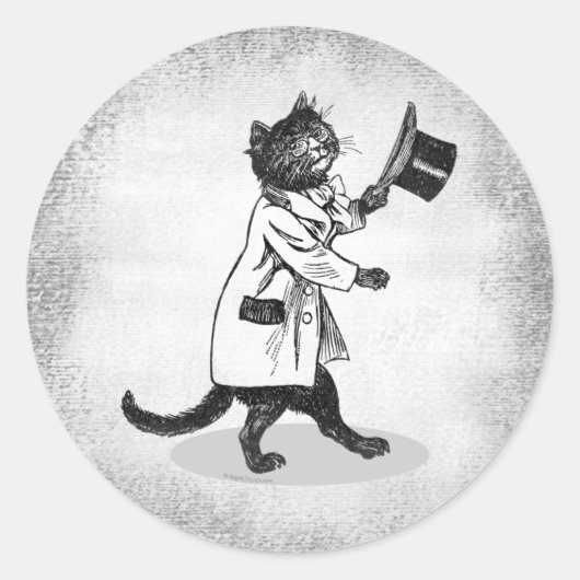  Top Hat Cat op Grunge Sticker (Voorkant)