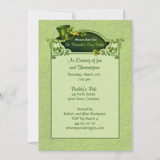 Top Hat et Invitation Shamrock - Personnaliser (Devant)