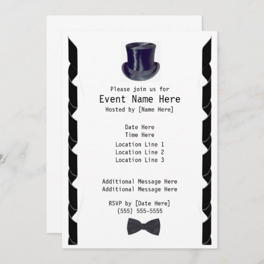 Top Hat Party nodigt uit Kaart (Voorkant / Achterkant)