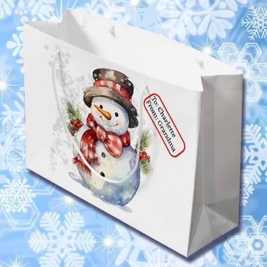 Top Hoed Snowman Aangepaste Naam Label Kerstsneeuw Groot Cadeauzakje