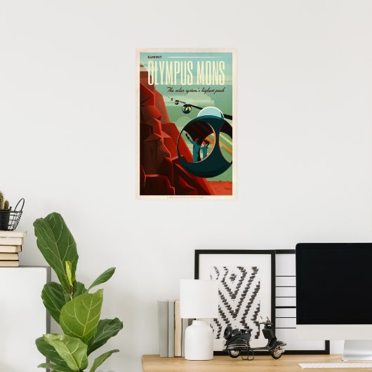 TOP OLYMPUS MONS Tour SpaceX Retro Mars-kolonie Poster (Thuiskantoor)