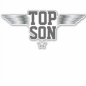 Top Son Aviator Piloot Vleugels Zilver Effect Sticker (Voorkant)