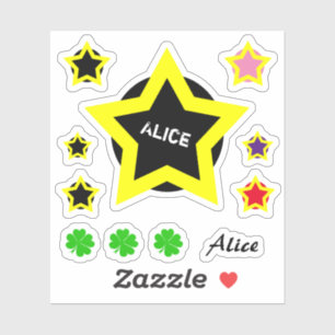 Top Star & Alice nom /Clover chanceux Set Sticker