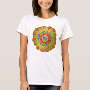 Top T-Shirt féminin peint à la main de Mandala Flo