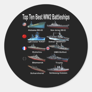 Top tien beste WW2 slagschepen voor marine oorlogs Ronde Sticker