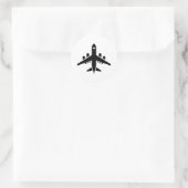 Top uitzicht vliegende vliegtuig silhouet ronde sticker (Tas)