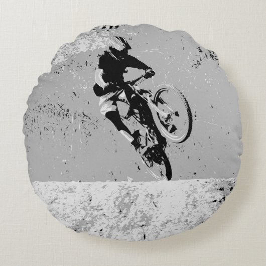 Top van de Berg - Mountain Biker Rond Kussen (Voorkant)