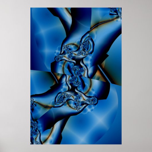 Topaz | Blauwe en witte fractale kunst Poster (Voorkant)