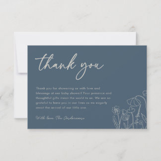 Topaz Blue Wildflower Line Art Baby shower Bedankkaart
