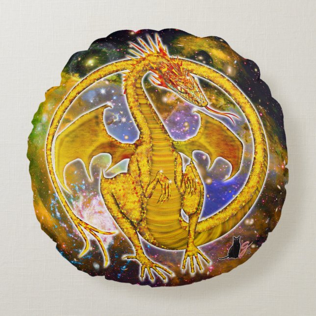Topaz Cosmic Dragon Rond Kussen (Voorkant)