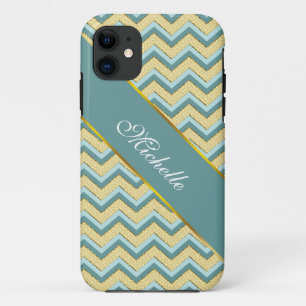 Topaz Glitter Chevron Pattern iPhone 11 Hoesje