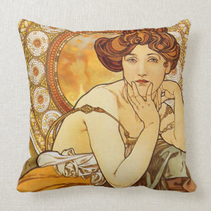 Topaz Pareltjes Series, Alphonse Mucha Art Nouveau Kussen