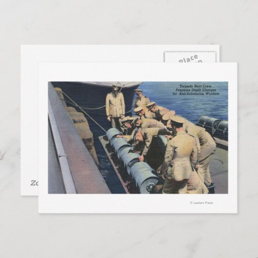 Topedo Boat Crew Prepares Depth Charge - Amerikaan Briefkaart (Voorkant / Achterkant)