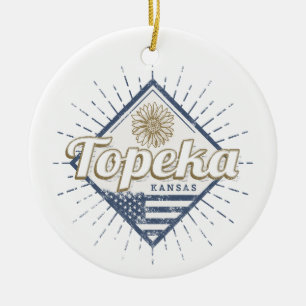 Topeka City Kansas Verenigde Staten Zonnebloem Ver Keramisch Ornament