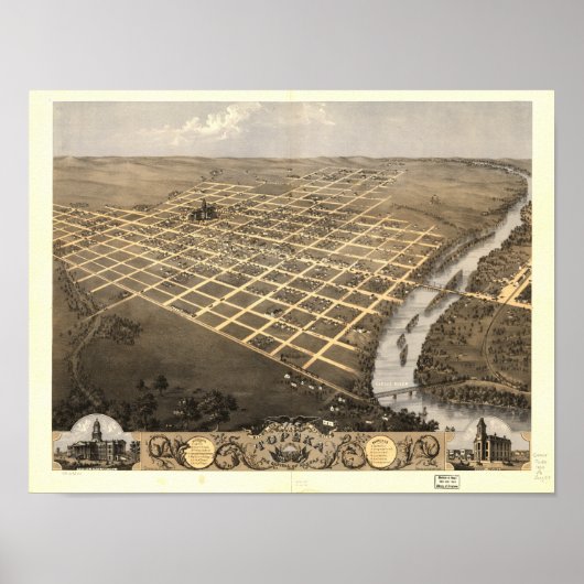 Topeka Kansas 1869 Panoramic Map Poster (Voorkant)