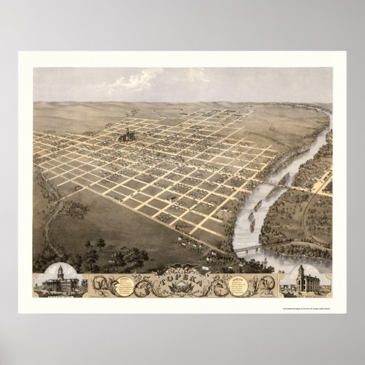 Topeka, KS Panoramic Map - 1869 Poster (Voorkant)