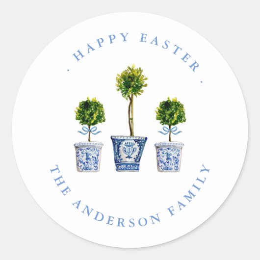 Topiaries Blauw & Wit Happy Easter Label / Seal (Voorkant)