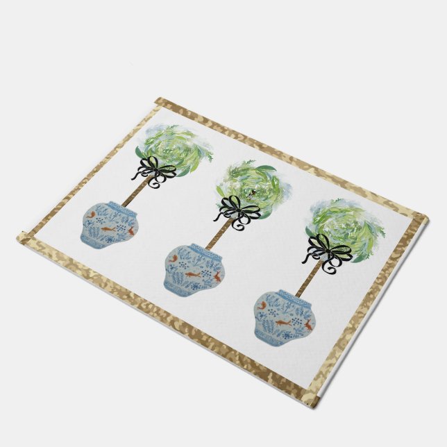 Topiaries Blue en White Ginger Jar Doormat Rug Deurmat (Schuin)