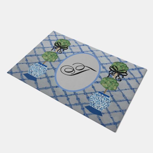 Topiary Blue Ginger Jars jars Doormat Welcome Mat (Schuin)