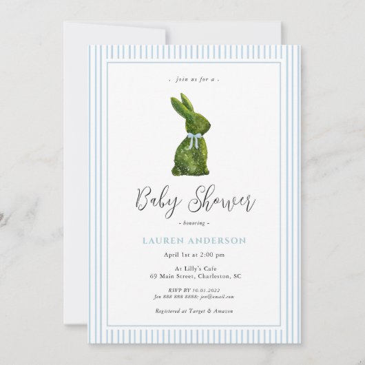 Topiary Bunny Blue Baby Boy Shower  Kaart (Voorkant)