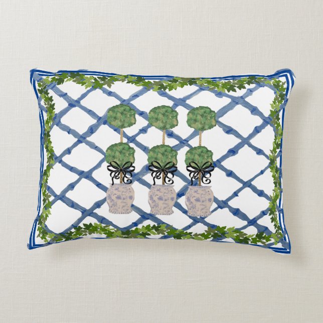 Topiary Chinoiserie Ginger Jar Jars Lumbar Accent Kussen (Achterkant)