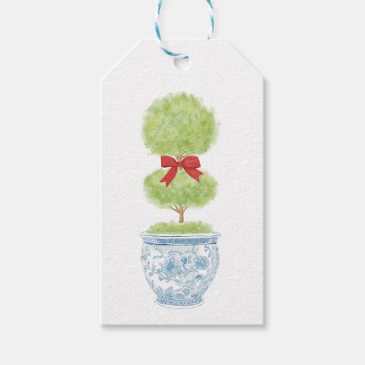 Topiary met Bow Christmas Chinoiserie Label Cadeaulabel (Voorkant)