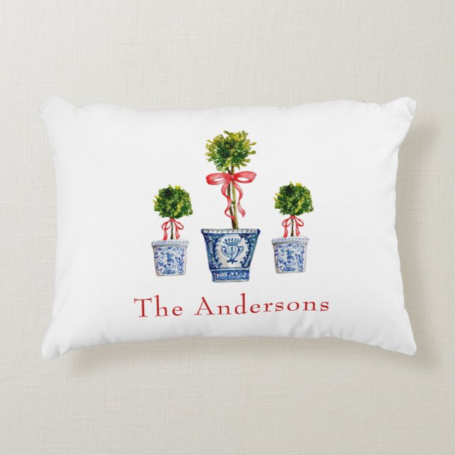 Topiary met red bow Personalized Holiday Accent Kussen (Voorkant)