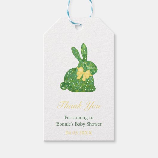 Topiary Rabbit Yellow Green Spring Baby shower Cadeaulabel (Voorkant)