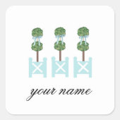Topiary Topiaries Blue Planter Box Square Sticker (Voorkant)