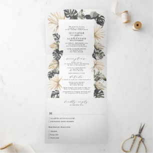 Topical Chic Beach Wedding Tri-Fold Drieluik Uitnodiging
