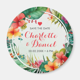 Topical Floral Wreath   Weddenschap   Datum opslaa Magneet