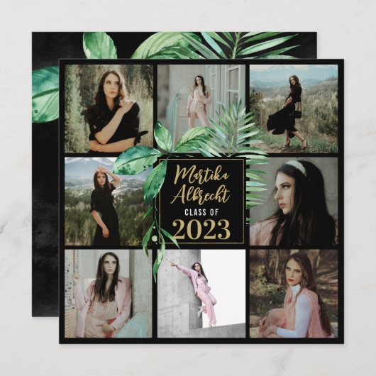 Topisch Leaf | Groen en zwart | Foto-Afstuderen Kaart (Voorkant / Achterkant)