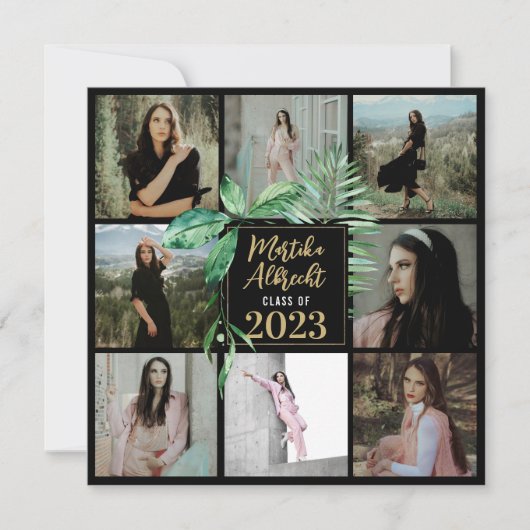 Topisch Leaf | Groen en zwart | Foto-Afstuderen Kaart (Voorkant)