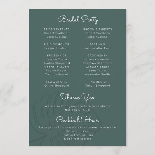 Topisch Monstera-blad Strand Eiland Trouwprogramma Programma (Achterkant)