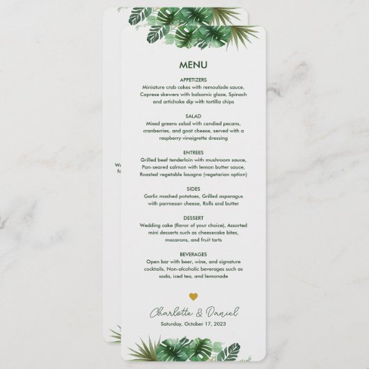 Topisch Waterverf Patroon | Weddenschap Menu (Voorkant / Achterkant)