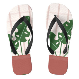 Topische Monstera Terracotta Roze Geruit Teenslippers