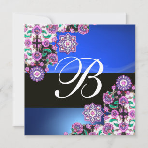 TOPKAPI BLUE BLACK DAMASK MONOGRAM roze paars Kaart