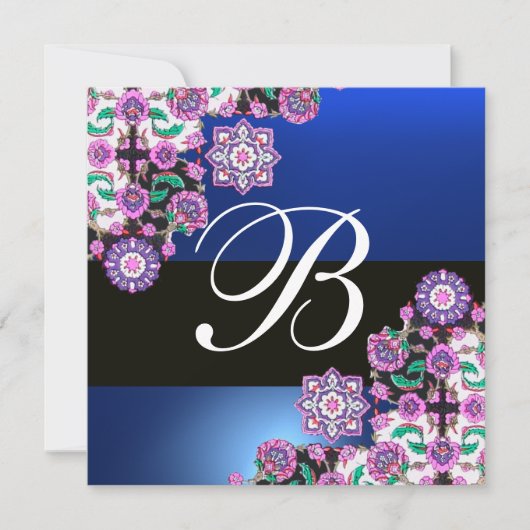 TOPKAPI BLUE BLACK DAMASK MONOGRAM wit Kaart (Voorkant)
